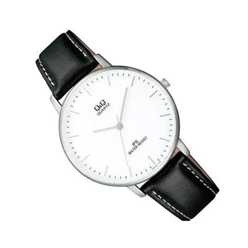 Q&Q Japan Quartz White Dial Leather Strap Men's Watch- QZ00J301Y